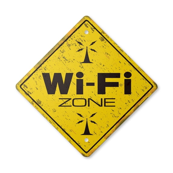 Wifi Vintage Crossing Sign Zone Xing | Indoor/Outdoor Plastic | 20" Tall rustic hot spot internet wireless room door wall wi fi coffee house