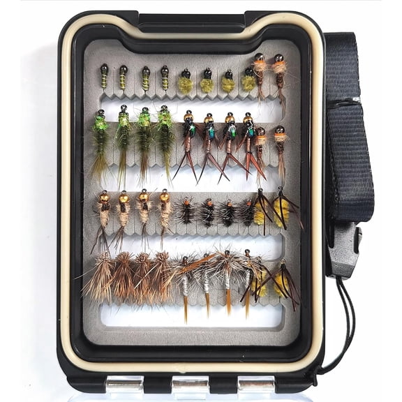 Wifreo Fly Fishing Flies Assortment with Waterproof Fly Box, 40pcs Dry/Wet/Nymph/Streamer Flies, Trout/Bass/Panfish/Salmon Fishing Flies