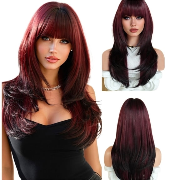 Wig, Bangs, Gradient Dyeing, High-level Long Straight Full Head Cover Breathable, lightweight