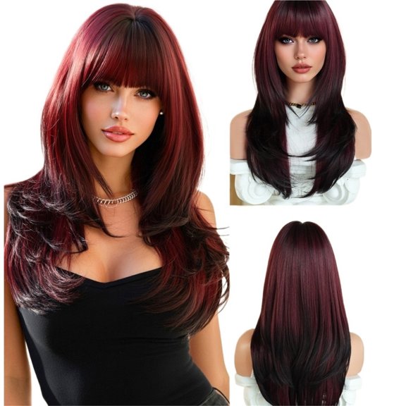 Wig, Bangs, Gradient Dyeing, High-level Long Straight Full Head Cover