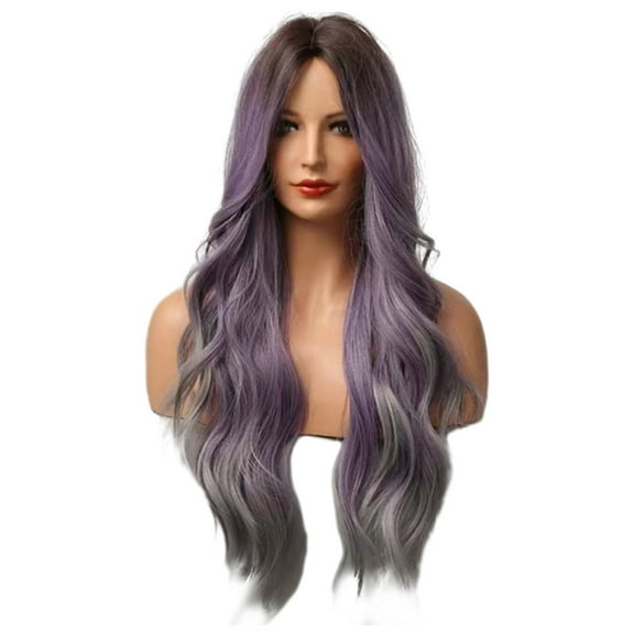Wig with Bangs, Wigs for Women, Color Mixing Colors Long Roll Curly Hair Middle Score Wig Fashion Natural Wig High Temperature Wire 25.59in Long Wig For Women Daily Life