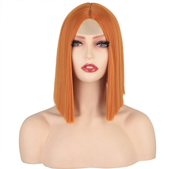 Wig with Bangs, Wigs for Women, Light Orange Color Straight Lace Frontal Wig Orange Short Straight Hair Small Lace Synthetic Fiber Full Head Cover 14in