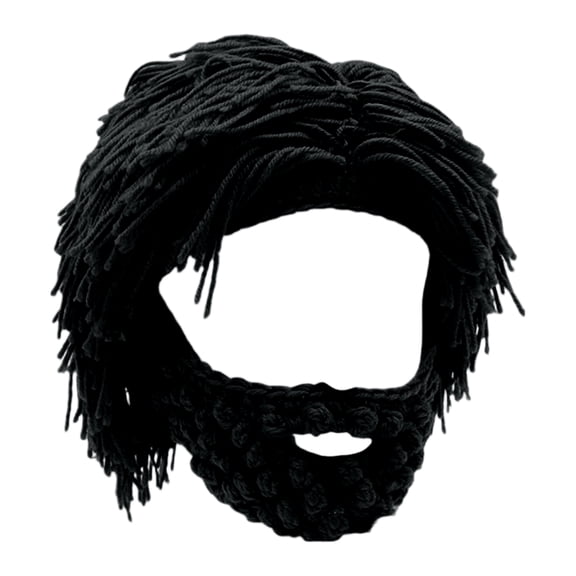 Wig Beard Hats Creative Barbarian Knit Wig Beanie Funny Knit Hat Beard Funny Party Beanies Ski Facemask(Black)