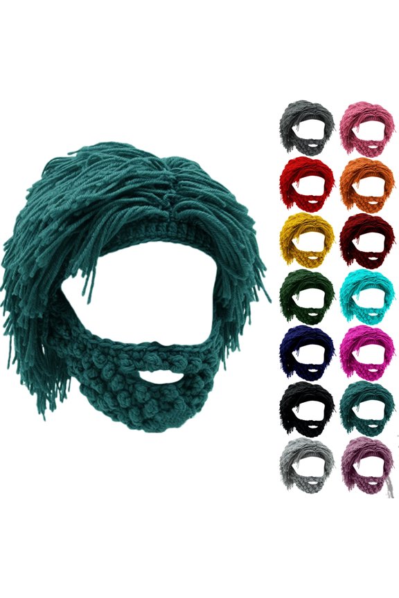 Wig Beard Hats Creative Barbarian Knit Wig Beanie Funny Knit Hat Beard Funny Party Beanies Ski Mask, #03 Turquoise Free Size