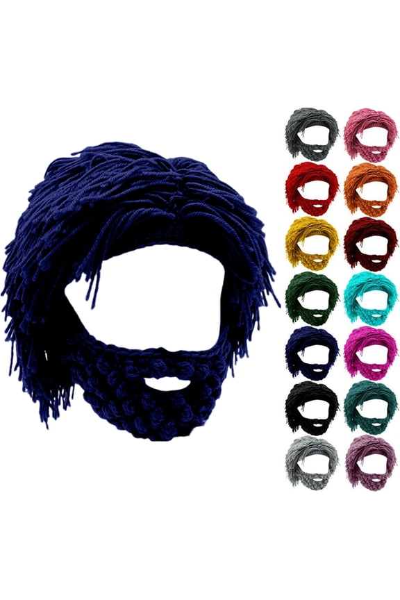 Wig Beard Hats Creative Barbarian Knit Wig Beanie Funny Knit Hat Beard Funny Party Beanies Ski Mask Blue One Size