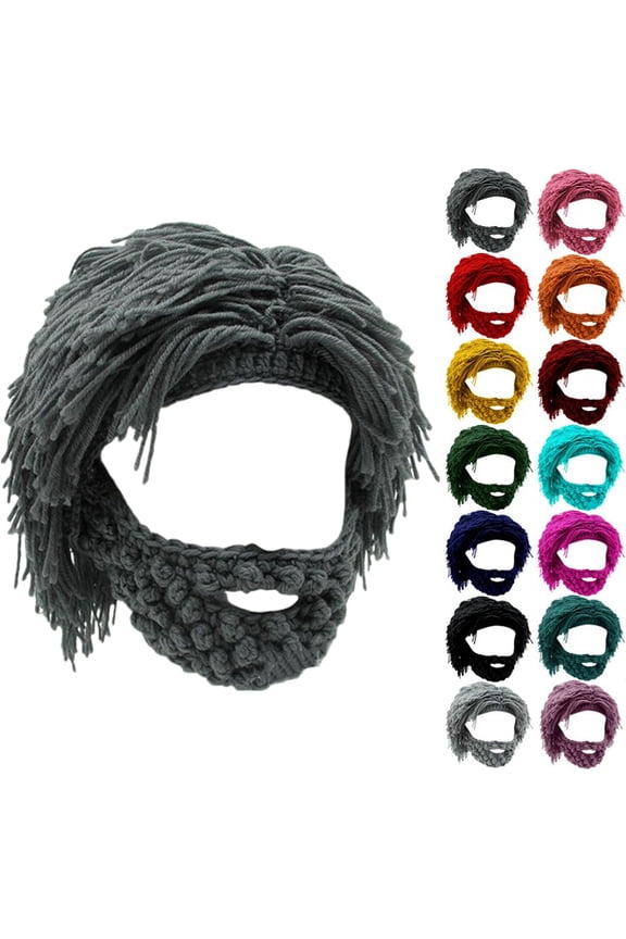 Wig Beard Hats Creative Barbarian Knit Wig Beanie Funny Knit Hat Beard Funny Party Beanies Ski Mask Dark Gray One Size