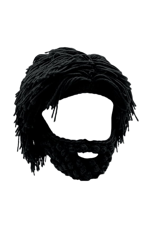 Wig Beard Hats Creative Barbarian Knit Wig Funny Knit Hat Beard Funny Party Ski Mask, Black