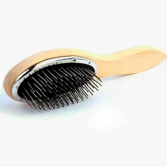 Wig Brush Comb 8.7 X 2.4In Wood Handle Hair Brush Wig Steel Comb Brush Anti-Frizzy Wide-Tooth Wooden Handle Large Steel Comb For Hair Extensions Synthetic Wigs Home Or Wig Store Care