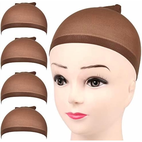 Wig Cap, 4 count Dark Brown Stocking Wig Caps Stretchy Nylon Wig Caps for Women