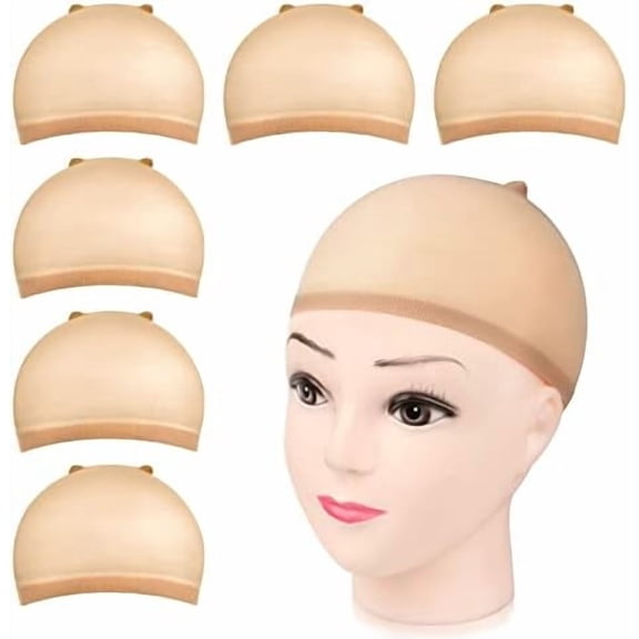 Wig Cap, 6 count Stretchy Nylon Wig Caps Stocking Wig Caps for Women, Light Brown