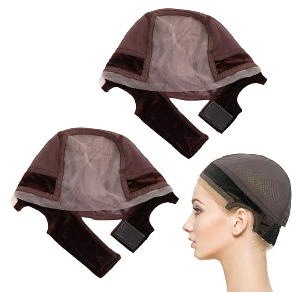 Wig Cap with Grip Band for Keeping Wigs in Place, More Full Cap-wide Transparent Lace for Lace Front Wigs - Brown/Black/Nude Non Slip Cap Make Your Wig Be Glueless - 2 Pack