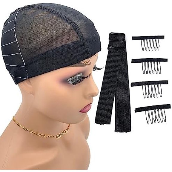 Wig Cap with Guideline Map for Wig Making, Stretchable Mesh Dome Caps with 1 Elastic Band and 4 Wig Combs for Beginners Sewing Wig (Medium: 21"-22", 13 * 6 Frontal)