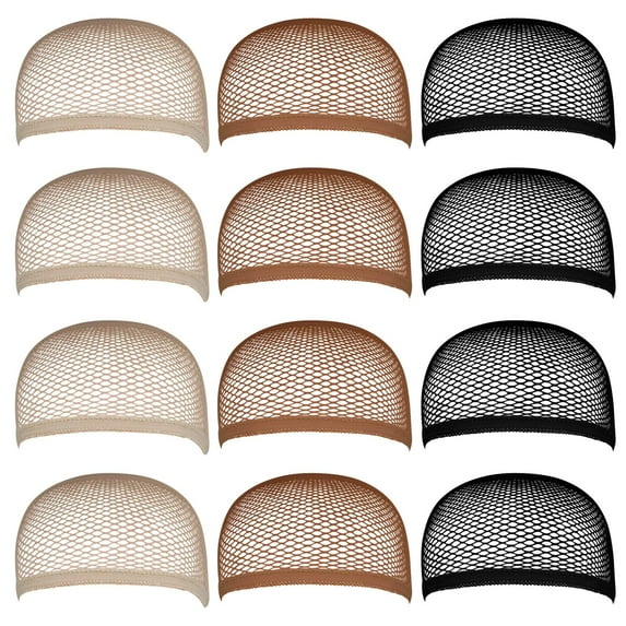Wig Cap Open End Mesh Net Liner Weaving Cap Brown and Black Pack of 12