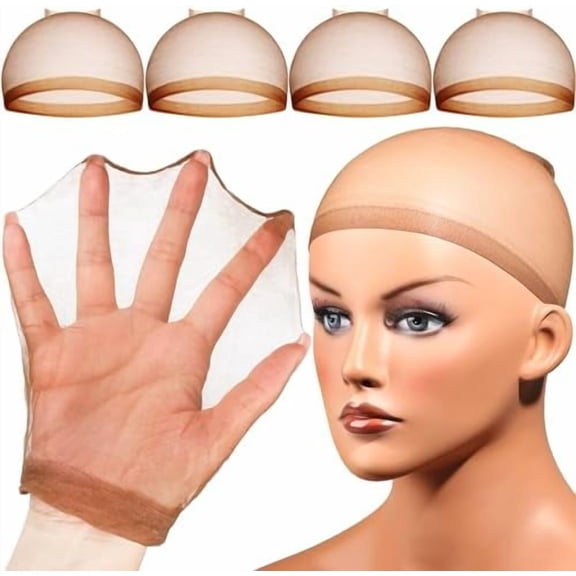 Wig Cap, Ultra Thin Wig Caps Dark Brown, 4 count Super Thin Nylon Wig Cap for Women Stretchy,  Transparent  Wig Caps for Lace Front Wigs. Summer Wear Comfortable