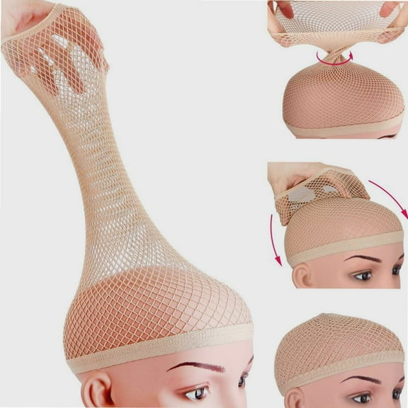 Wig Cap for Long hair, Hair Net for Wig, Fishnet Wig Cap for Women, Natural Nude, 3 Pack