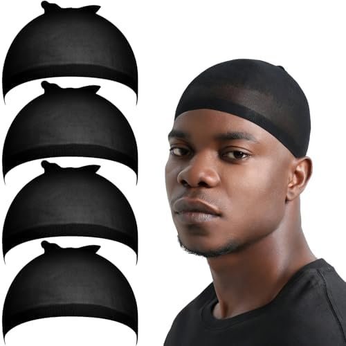 Wig Cap for Men, 4 count Black Hair Stocking Cap, Nylon Wig Caps Black, Hair Net for Men, Stretchy, , Lightweight Wave Caps