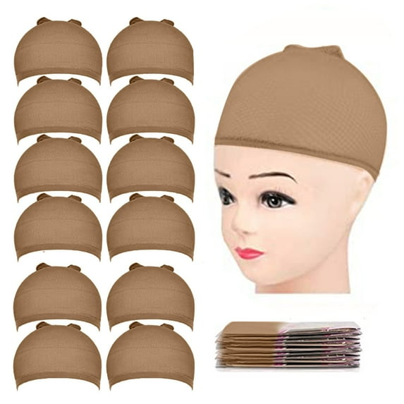 Wig Cap for Women Light Mesh 12 Hair Net Stocking Pack Brown Caps Secure Fit Comfortable Wig Accessories 12PCS