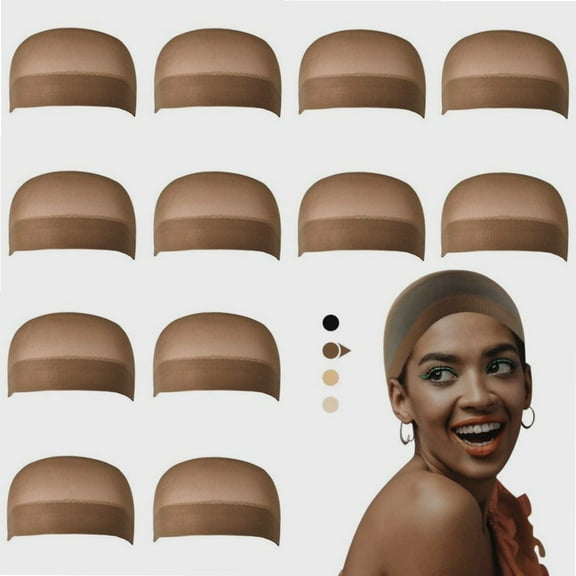 Wig Caps, 12 Pack Wig Stocking Caps for Lace Front Wigs, Brown Wig Cap for Women