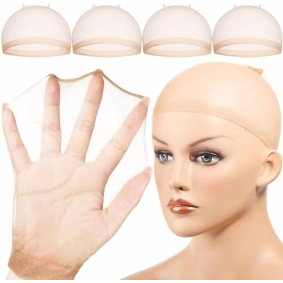 Wig Caps, 4 count Thin, Light Brown, Nylon, Transparent, Comfortable