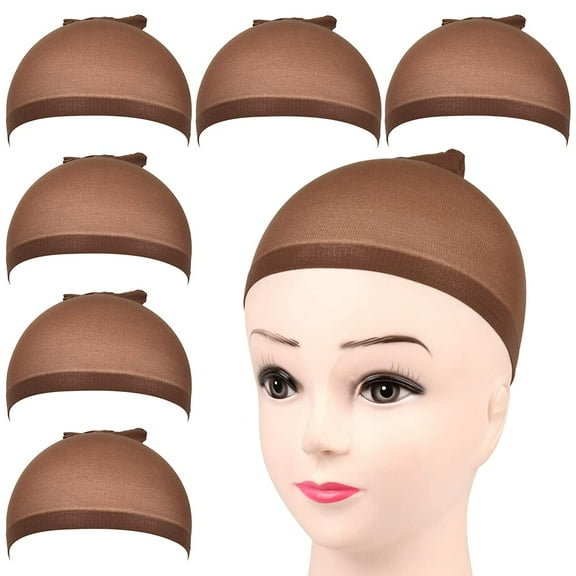 Wig Caps,6PCS Dark Brown Stocking Caps for Wigs, Stretchy Nylon Wig Caps for Women, Girls, Kids, Stocking Wig Caps