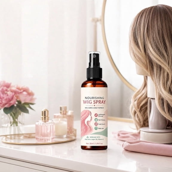 Wig Care Spray 55ml, Non Greasy Smoothing Mist for Shiny Wigs, Conditioning Detangler for Synthetic and Human Hair Wigs, Lace Wig and Hair Extension Maintenance Spray for Daily Use
