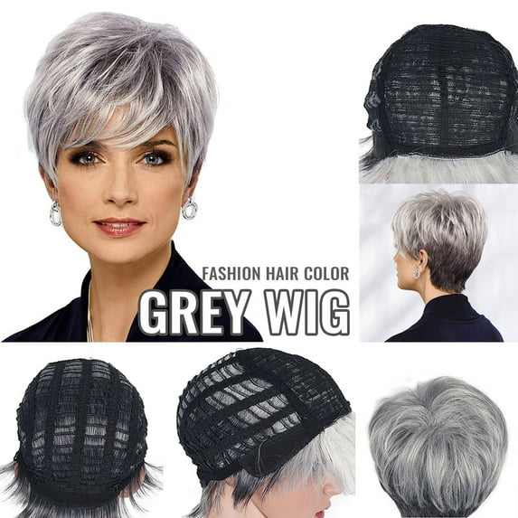 Wig European And American Short Curly Hair Grandma Gray Partial Headgear