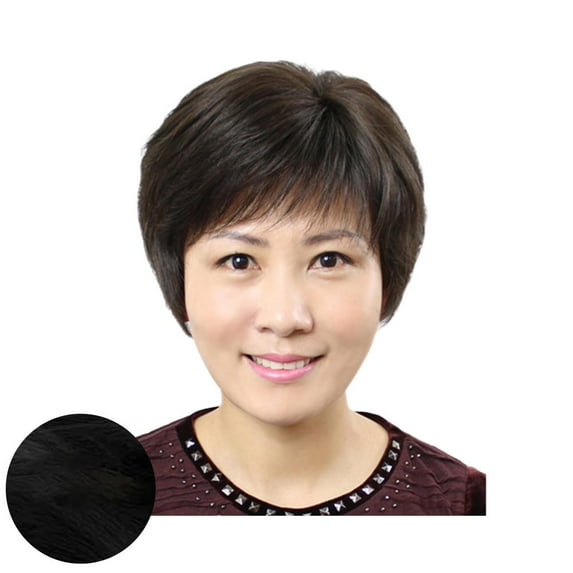 Wig Female Short Hair Real Hair Middle-Aged And Elderly E6 Mother Ladies N2M4