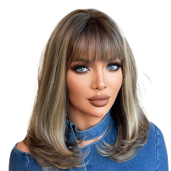 Wig For Women, Shoulder Length Long Hair, Collarbone Hair, Natural Air, Bangs, Inward Button Breathable, lightweight
