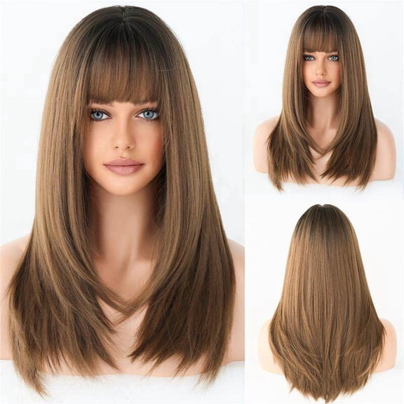 Wig For Women With Long Hair, Natural Full Head Cover, Long Straight Hair, Inner Button, Air Bangs, Wig