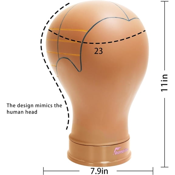 Wig Head Mannequin with Marking Lines,Compatible with Wig Stand, Sturdy for 10 Years,Easy for Wig Making,Human Head Shape,23 Inch Light Brown