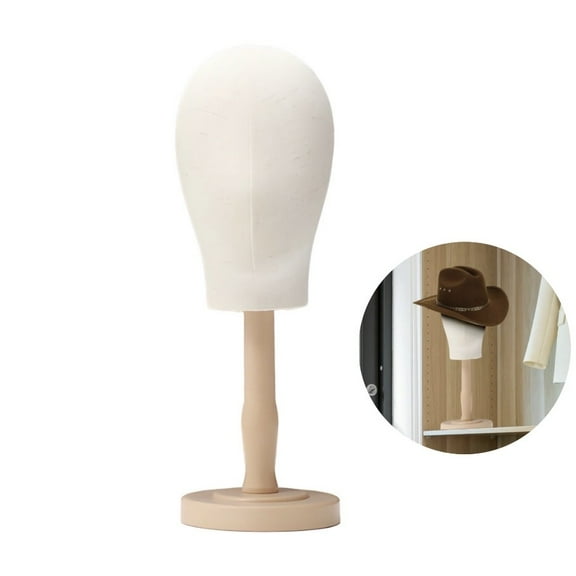 Wig Head Stand with Mannequin Head, Wood Tone Wig Stand - 21.3" Realistic Styling Head with Stable Base for Salon Displays / Hat, Cap, Wigs, Helmet Display