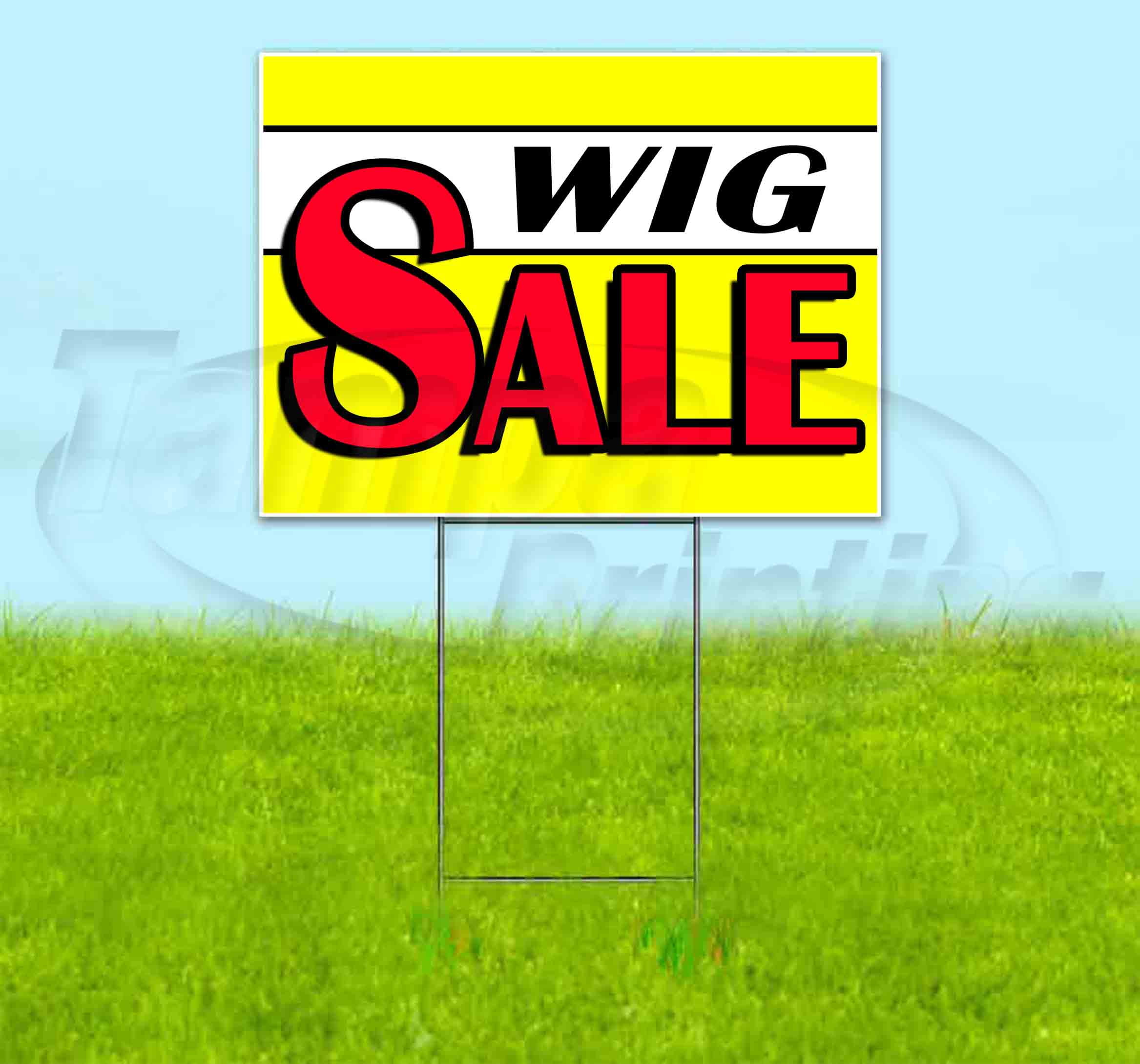 Wig Sale Yellow (18" x 24") Yard Sign, Includes Metal Step Stake