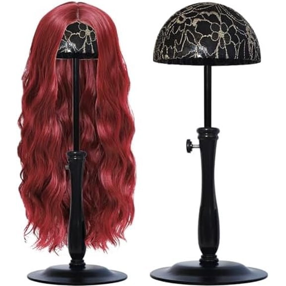 Wig Stand 1 count Iron Base Adjustable Height (12.6-18.5Inch) Wig Stands Portable Non-Slip Sturdy Wig Holder Stands Travel Wig Stand for Wigs(Black)