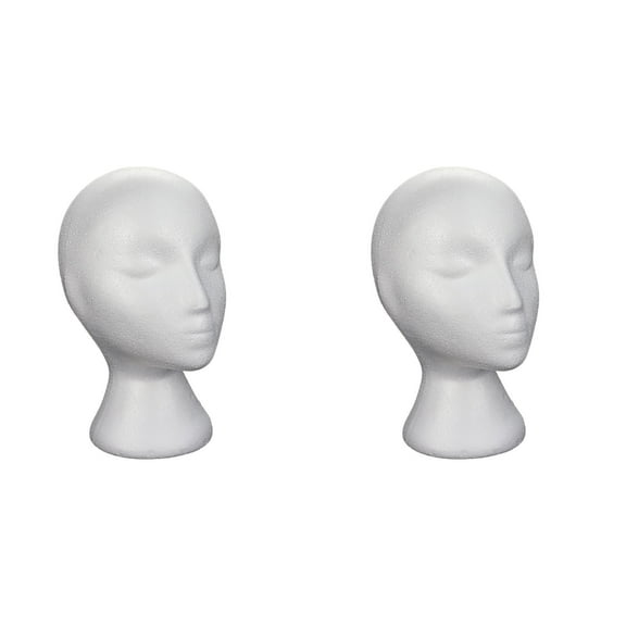 Wig Stand 2-Pack - White Foam Mannequin Heads for Wig Display, Hat Holder, Hair Styling Practice - Female Styrofoam Head with Stand for Salon, Travel, Diy Crafts Storage