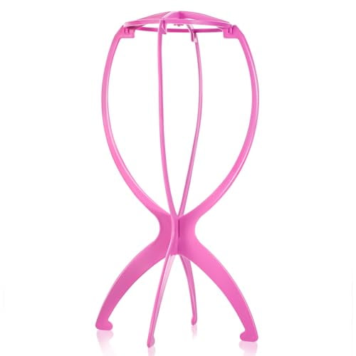 Wig Stand,Portable Wig Holder Pink Wig Head Stand for All Wigs Travel Wig (pink)