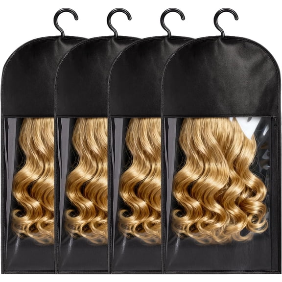 Wig Storage Bags with Hanger, 4 count Hair Extension Holder for Multiple  Wigs  Travel Hair Salon (Black 24in)