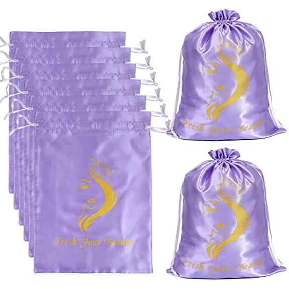 Wig Storage Wig Bags Satin Wig Bags Storage Wig Storage for Multiple Wigs Satin Bag with Drawstring Soft Wig Pouches for Wigs Hair Extension Supplies and Salon Use (6PCS Purple)