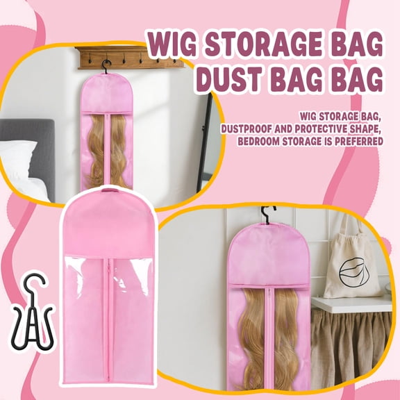 Wig Storage Wig Bags Storage With Hanger Hair Extension Holder Wig Hanger For Multiple Wigs Hair Extension Hanger Wig Holder Hair Extension Storage Extensions(One Size,Pink)