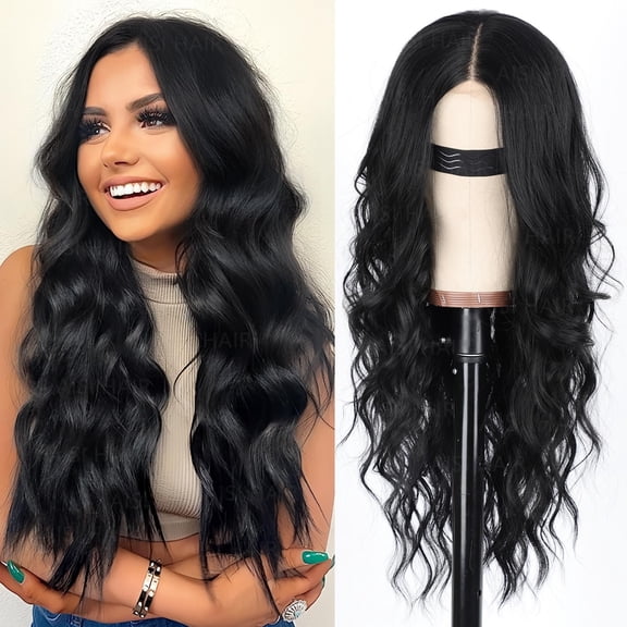Wig for Women, Long Wavy Lace Hairline Synthetic Wig 26Inch | Middle Part,Heat Resistant Wig,Daily Party,Natural-Looking,Adjustable Cap,Beginner Friendly,Soft Silky Texture,Black