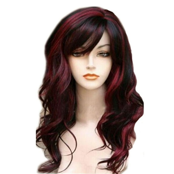 Wig Women's Fashion Multi-color Long Curly Synthetic Fiber Wig with Side Bangs