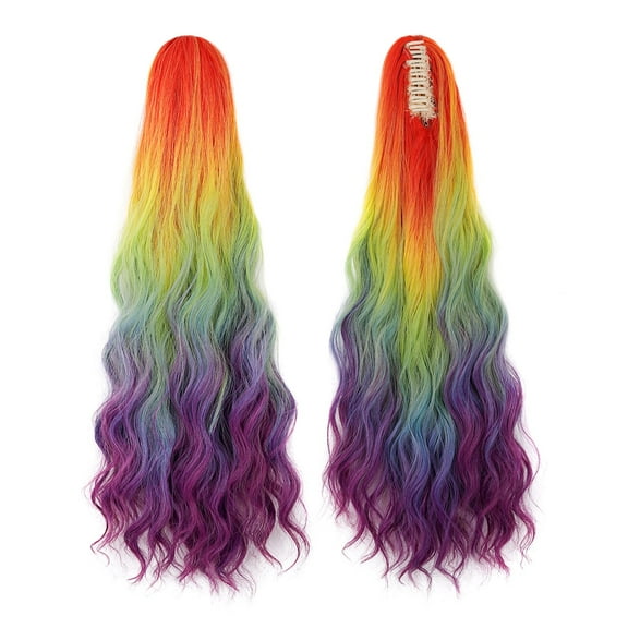 Wig dyed long curly hair color gradient fluffy hair volume grabbing clip-in water ripple wig ponytail