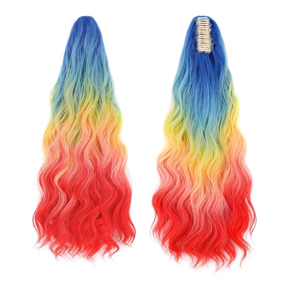 Wig dyed long curly hair color gradient fluffy hair volume grabbing clip-in water ripple wig ponytail