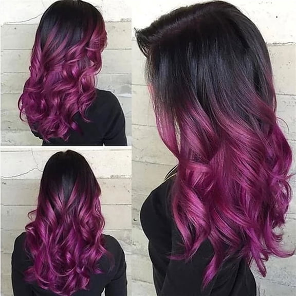 Wig for Party Costume Halloween Synthetic Heat Resistant Black to Purple Ombre   Women Long Wavy Hair