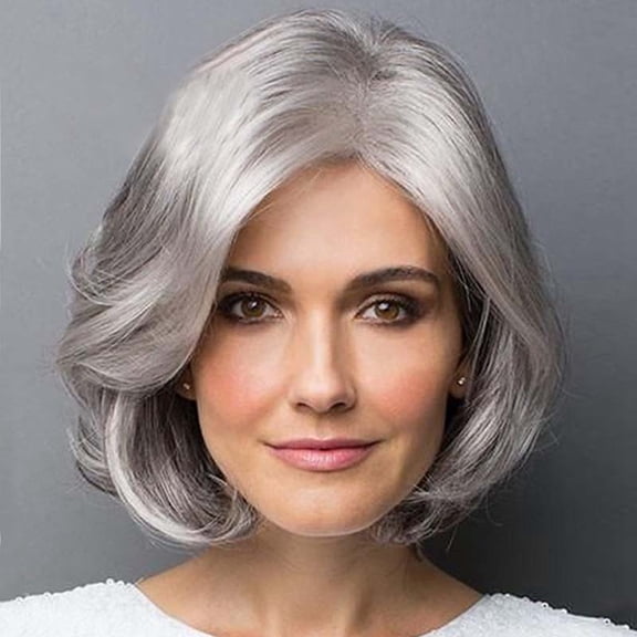 Wig for Women Short Grey Bob Lace Front Synthetic Silver Wavy Curly Natural Finish Modern Bob Style for Everyday Wear