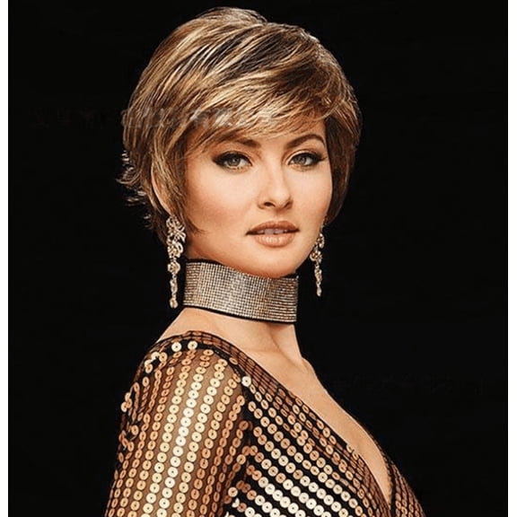 Wig headgear for short straight hair reversed gradient color oblique bangs for women