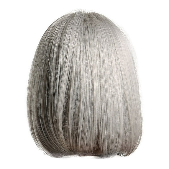 Wig with Bangs, Wigs for Women, A Synthetic Hair Wig Can Be Rolled And Blown Into A Silver-gray Bob Wig