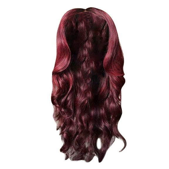 Wig with Bangs, Wigs for Women, Middle Split Large Wig, Long Curl Wig, Black Chemical Fiber High-temperature Silk, Wine Red Wig 28.37in