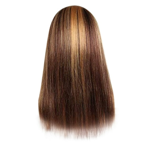 Wig with Bangs, Wigs for Women, Women's Long Straight With Pre-Plucked Hair Line Brown Human Hair Straight Wig