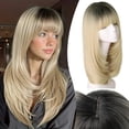 thumbnail image 1 of Wig with Bangs for Women Blonde with Dark Roots 20 Inch, 4x4 Realistic Scalp & Free Parting, Layered Heat Resistant Synthetic Hair for Everyday Use, 1 of 6