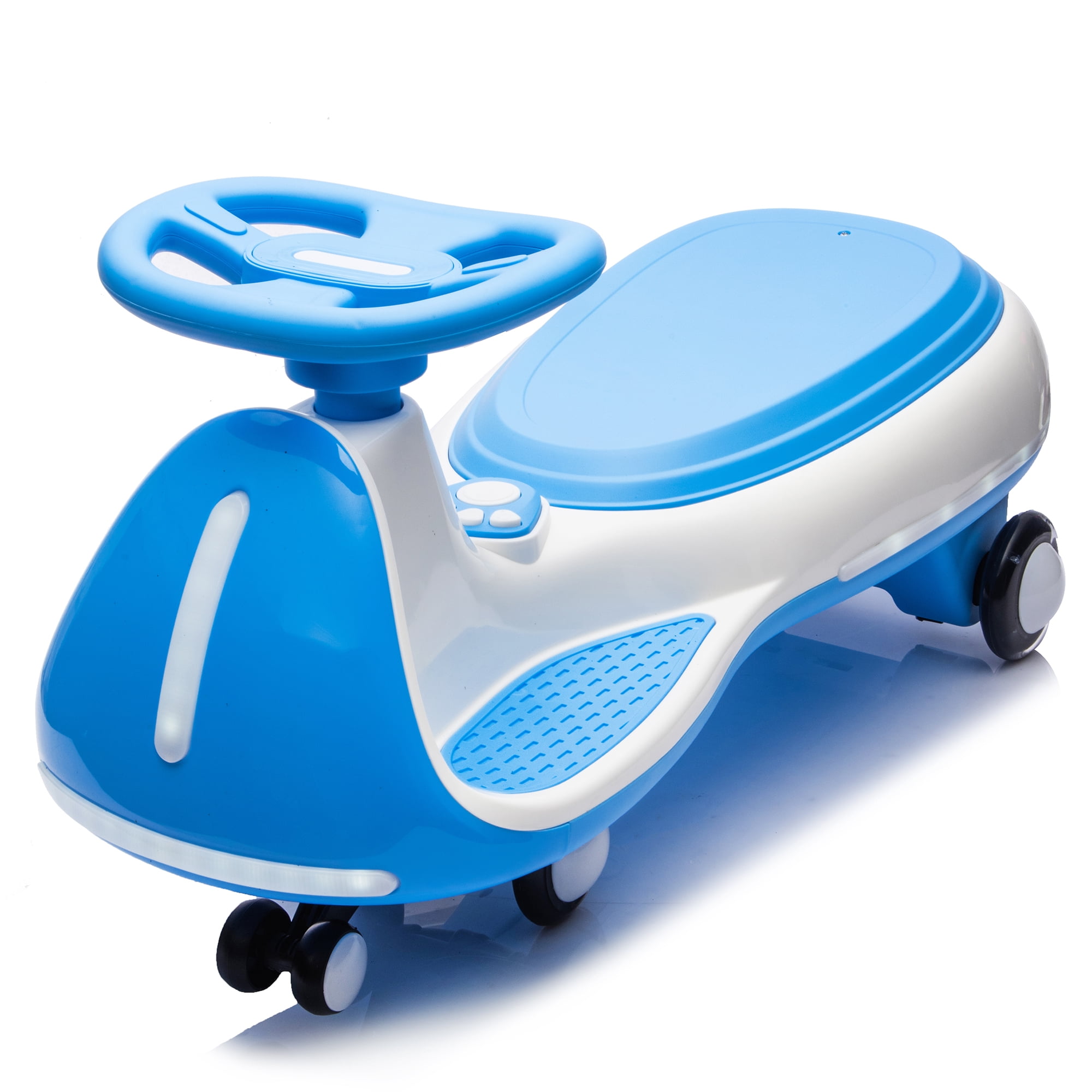 Wiggle Car, 2-in-1 Ride On Toy with Controllable LED Stream Lights, Flashing PU Wheels, Triangular Stability Frame, Wide Front Auxiliary Wheels, Bluetooth Music, for Ages 3-8